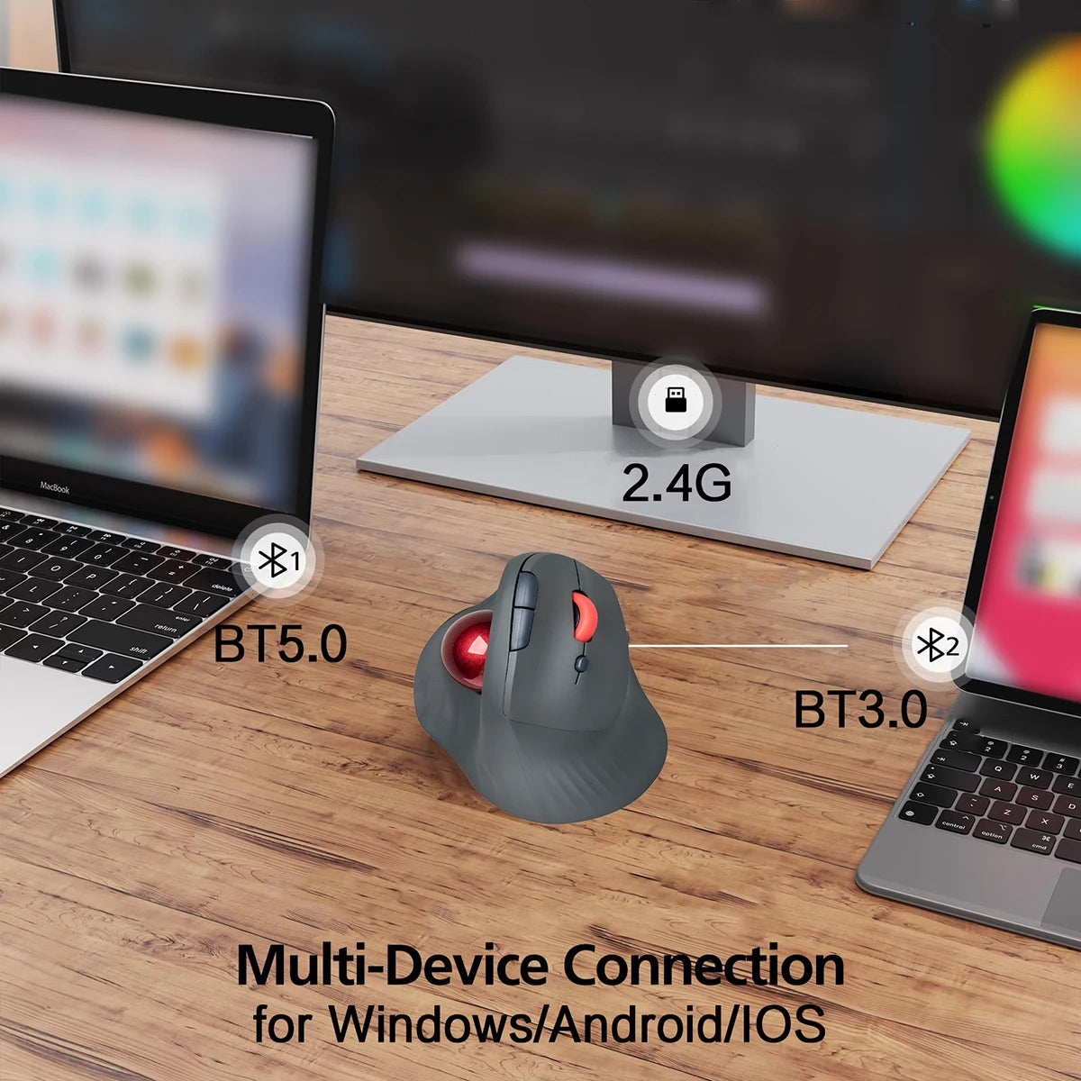 Ratón Trackball inalámbrico Bluetooth JOMAA, ratón Rollerball Vertical, ratones ergonómicos recargables con bolsa para ordenador portátil