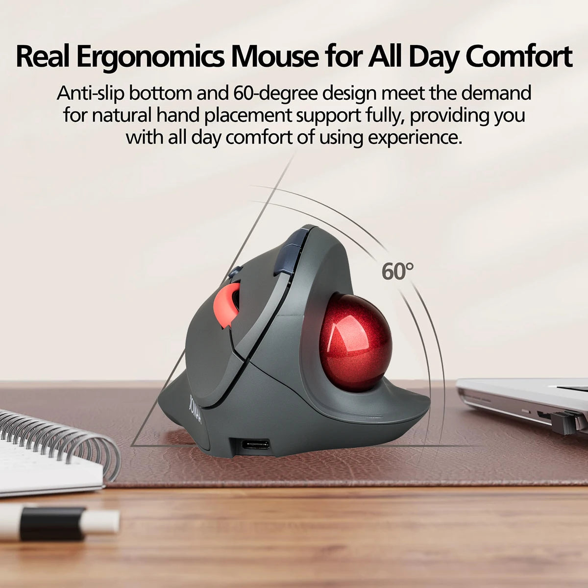 Ratón Trackball inalámbrico Bluetooth JOMAA, ratón Rollerball Vertical, ratones ergonómicos recargables con bolsa para ordenador portátil