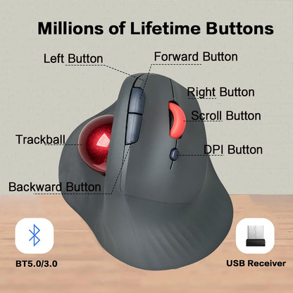 Ratón Trackball inalámbrico Bluetooth JOMAA, ratón Rollerball Vertical, ratones ergonómicos recargables con bolsa para ordenador portátil